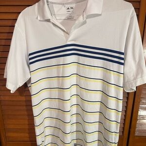 Adidas White and Blue Polo Shirt with Nautical Stripes